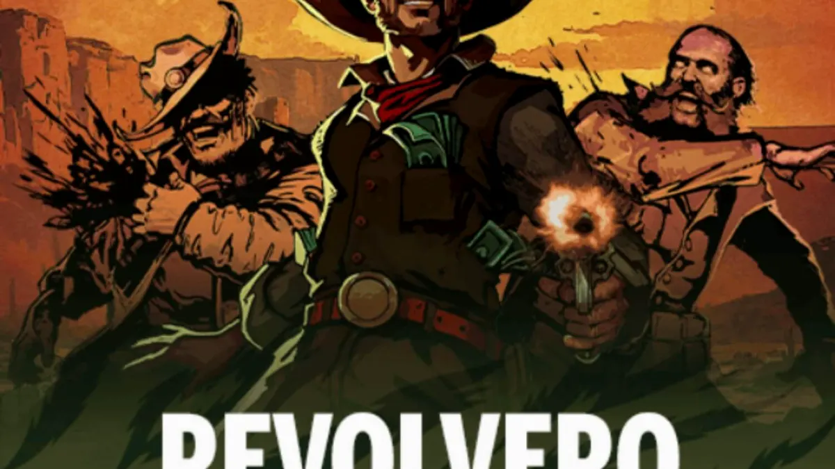 O painel de jogo do slot Revolvero com tema de faroeste e elementos de tiroteio