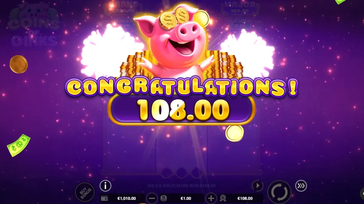 Porcos elegantes em um cenário de luxo no slot Coins of Oinks